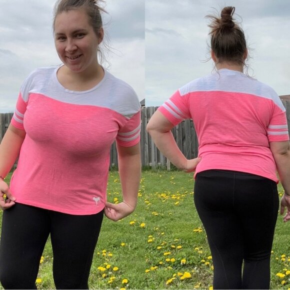 Victoria's Secret PINK | Short Sleeve Pink Colorblock Tee Shirt | Size Small - Picture 1 of 10